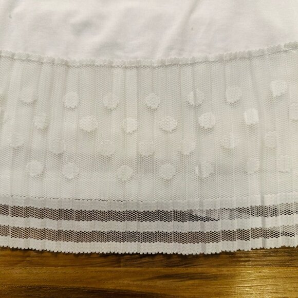 LOGO Layers by Lori Goldstein White Tank Top w/ Pleated Mesh Polka Dot Hem - L - Picture 3 of 5